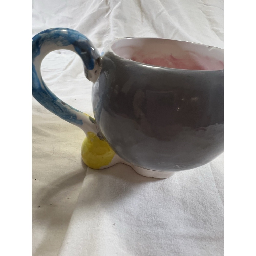 Hand Painted Ceramic Skull Mug Multicolor Abstract Art Signed AC- Small Chip/Rim - Picture 3 of 12